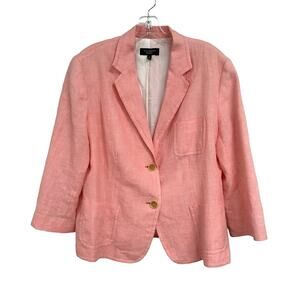 Talbots Pink Linen Blend Long Sleeve Button Up Button Sleeve Jacket Womens 16
